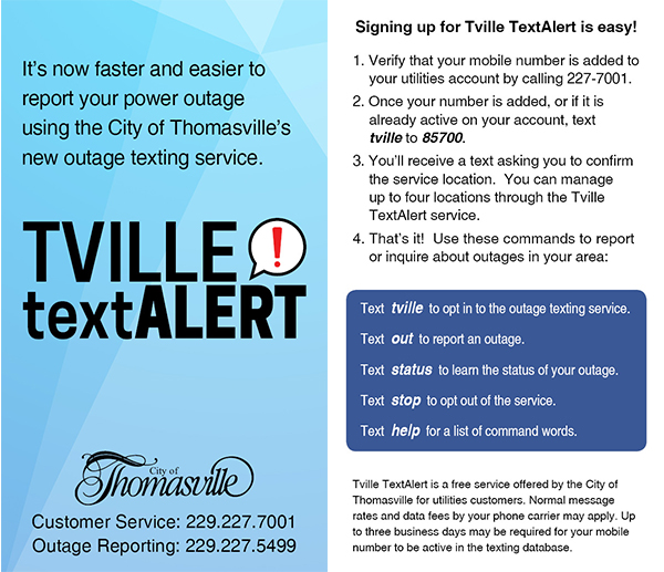 CITY OF THOMASVILLE UTILITIES LAUNCHES TVILLE TEXTALERT SERVICE Article Photo